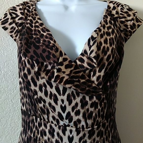 Kay Unger Sheath Dress Size 4 Brown Animal Print - Picture 2 of 8